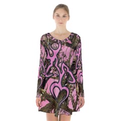 Pink Browning Deer Glitter Camo Long Sleeve Velvet V-neck Dress by Maspions