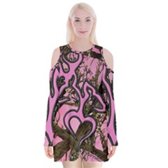 Pink Browning Deer Glitter Camo Velvet Long Sleeve Shoulder Cutout Dress