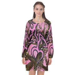 Pink Browning Deer Glitter Camo Long Sleeve Chiffon Shift Dress 