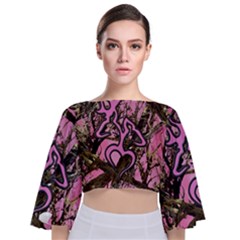 Pink Browning Deer Glitter Camo Tie Back Butterfly Sleeve Chiffon Top