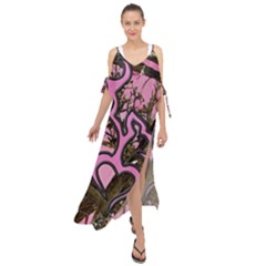 Pink Browning Deer Glitter Camo Maxi Chiffon Cover Up Dress