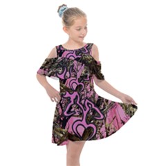 Pink Browning Deer Glitter Camo Kids  Shoulder Cutout Chiffon Dress