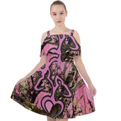 Pink Browning Deer Glitter Camo Cut Out Shoulders Chiffon Dress