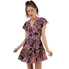 Pink Browning Deer Glitter Camo Flutter Sleeve Wrap Dress