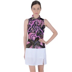 Pink Browning Deer Glitter Camo Women s Sleeveless Polo T-shirt