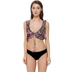 Pink Browning Deer Glitter Camo Low Cut Ruffle Edge Bikini Top by Maspions