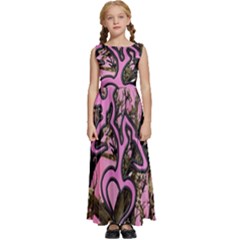 Pink Browning Deer Glitter Camo Kids  Satin Sleeveless Maxi Dress by Maspions