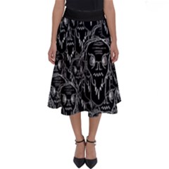 Old Man Monster Motif Black And White Creepy Pattern Perfect Length Midi Skirt by dflcprintsclothing