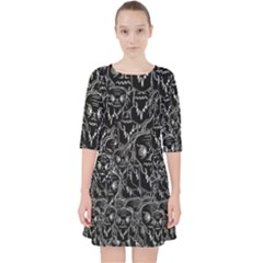 Old Man Monster Motif Black And White Creepy Pattern Quarter Sleeve Pocket Dress