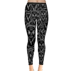 Old Man Monster Motif Black And White Creepy Pattern Inside Out Leggings by dflcprintsclothing