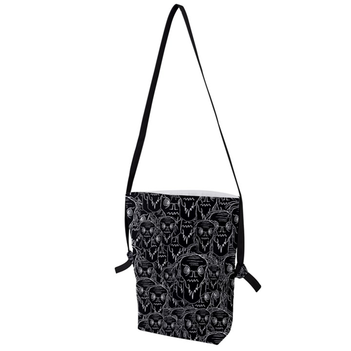 Old man monster motif black and white creepy pattern Folding Shoulder Bag