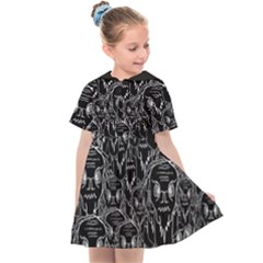 Old Man Monster Motif Black And White Creepy Pattern Kids  Sailor Dress by dflcprintsclothing