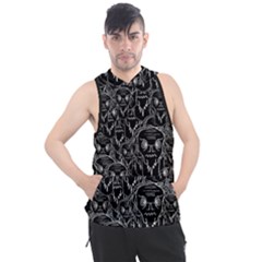 Old Man Monster Motif Black And White Creepy Pattern Men s Sleeveless Hoodie by dflcprintsclothing