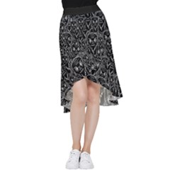 Old Man Monster Motif Black And White Creepy Pattern Frill Hi Low Chiffon Skirt by dflcprintsclothing