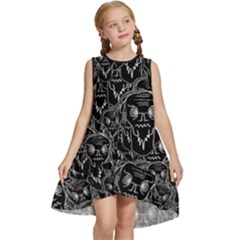 Old Man Monster Motif Black And White Creepy Pattern Kids  Frill Swing Dress by dflcprintsclothing