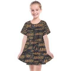 Abierto Neon Lettes Over Glass Motif Pattern Kids  Smock Dress