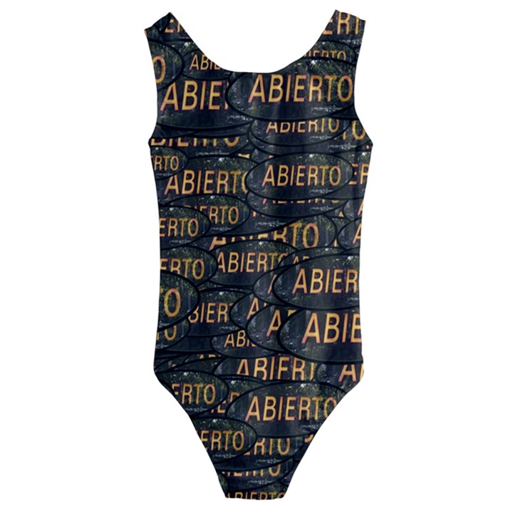 Abierto neon lettes over glass motif pattern Kids  Cut-Out Back One Piece Swimsuit