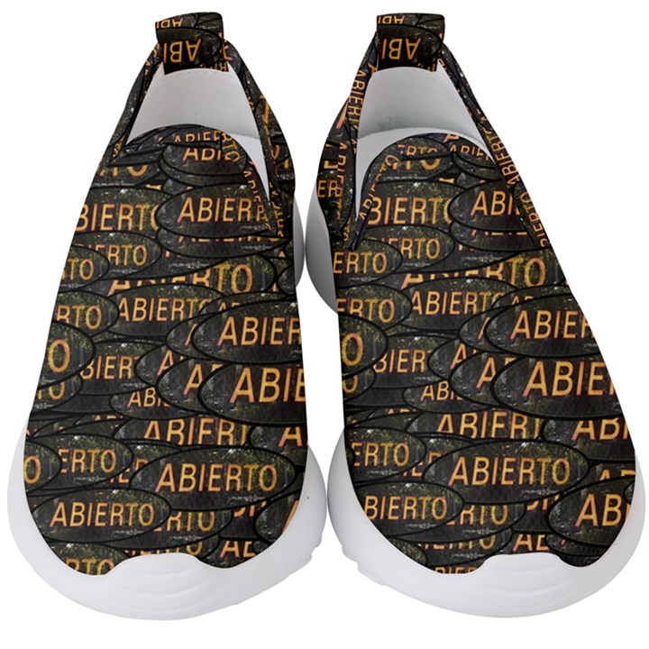 Abierto neon lettes over glass motif pattern Kids  Slip On Sneakers