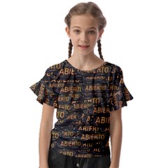 Abierto Neon Lettes Over Glass Motif Pattern Kids  Cut Out Flutter Sleeves