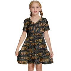 Abierto Neon Lettes Over Glass Motif Pattern Kids  Short Sleeve Tiered Mini Dress by dflcprintsclothing