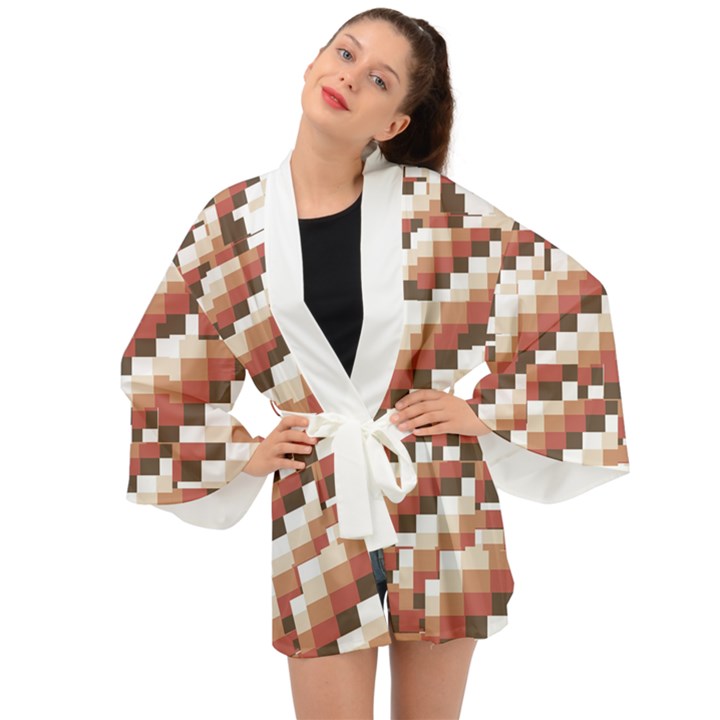 ChromaticMosaic Print Pattern Long Sleeve Kimono