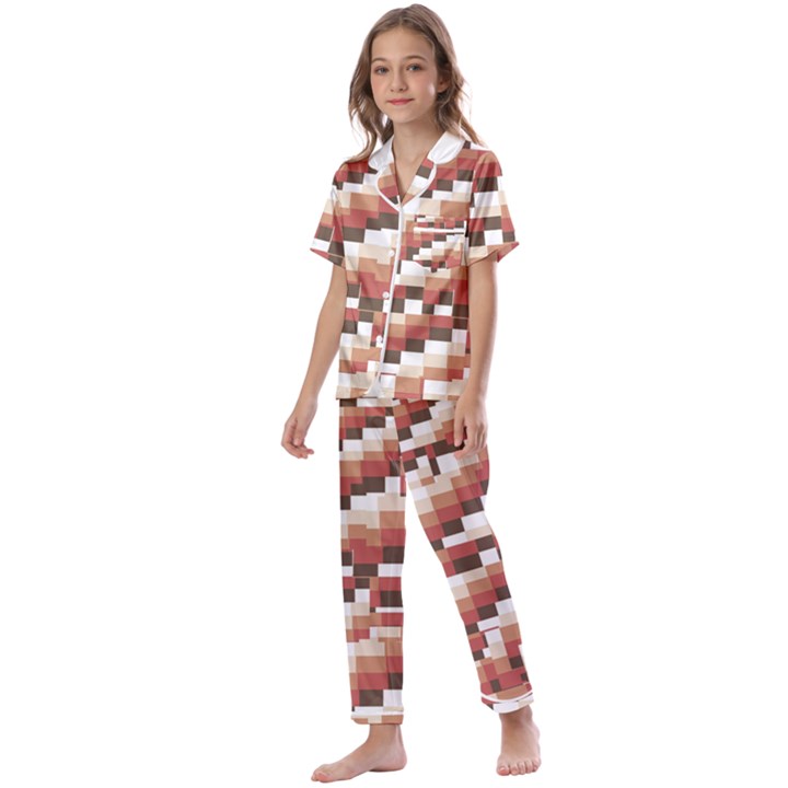 ChromaticMosaic Print Pattern Kids  Satin Short Sleeve Pajamas Set