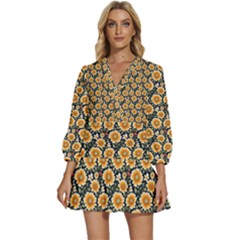 Flower 120424 V-neck Placket Mini Dress by zappwaits