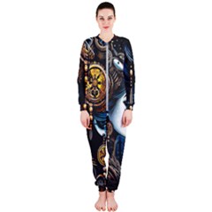 Steampunk Woman With Owl 2 Steampunk Woman With Owl Woman With Owl Strap Onepiece Jumpsuit (ladies)