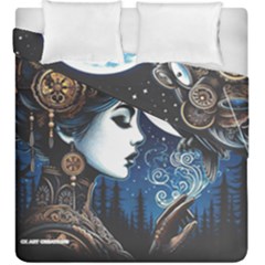 Steampunk Woman With Owl 2 Steampunk Woman With Owl Woman With Owl Strap Duvet Cover Double Side (king Size) by CKArtCreations