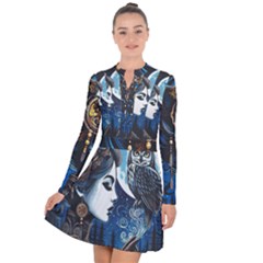 Steampunk Woman With Owl 2 Steampunk Woman With Owl Woman With Owl Strap Long Sleeve Panel Dress