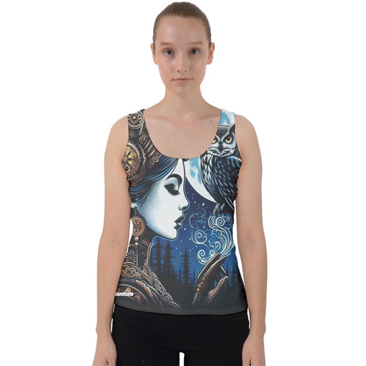 Steampunk Woman With Owl 2 Steampunk Woman With Owl Woman With Owl Strap Velvet Tank Top