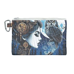 Steampunk Woman With Owl 2 Steampunk Woman With Owl Woman With Owl Strap Canvas Cosmetic Bag (large) by CKArtCreations