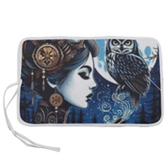 Steampunk Woman With Owl 2 Steampunk Woman With Owl Woman With Owl Strap Pen Storage Case (s) by CKArtCreations