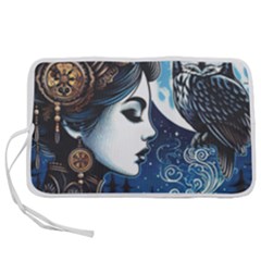 Steampunk Woman With Owl 2 Steampunk Woman With Owl Woman With Owl Strap Pen Storage Case (m) by CKArtCreations