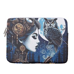 Steampunk Woman With Owl 2 Steampunk Woman With Owl Woman With Owl Strap 15  Vertical Laptop Sleeve Case With Pocket by CKArtCreations