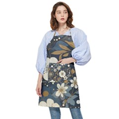 Beige And Indigo Flowers Simple Large1 Pocket Apron by bluecow