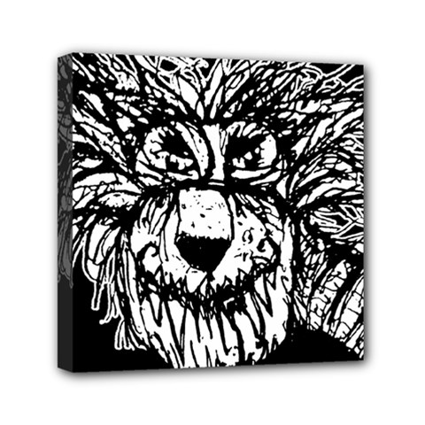 Fantasy Monster Feline Exteme Closeup Drawing Wb Mini Canvas 6  X 6  (stretched) by dflcprintsclothing