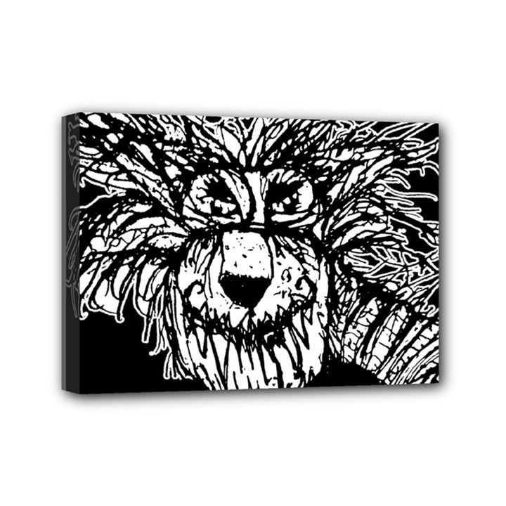 Fantasy Monster Feline Exteme Closeup Drawing Wb Mini Canvas 7  x 5  (Stretched)