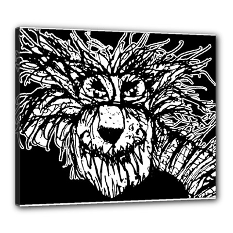 Fantasy Monster Feline Exteme Closeup Drawing Wb Canvas 24  X 20  (stretched) by dflcprintsclothing