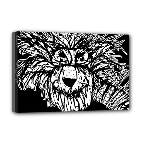 Fantasy Monster Feline Exteme Closeup Drawing Wb Deluxe Canvas 18  X 12  (stretched) by dflcprintsclothing