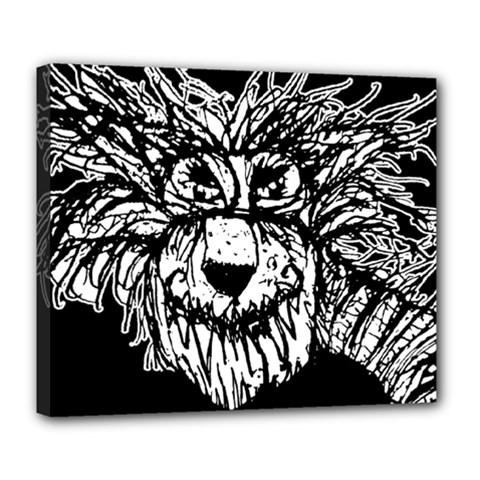 Fantasy Monster Feline Exteme Closeup Drawing Wb Deluxe Canvas 24  X 20  (stretched) by dflcprintsclothing