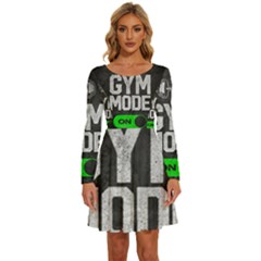 Gym Mode Long Sleeve Wide Neck Velvet Dress by Store67