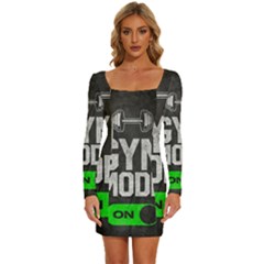 Gym Mode Long Sleeve Square Neck Bodycon Velvet Dress by Store67