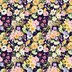 Mix Field Flowers Fabric by DinkovaArt