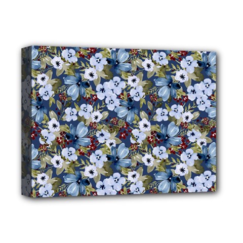 Blue Flowers Dark Blue Flowers Deluxe Canvas 16  X 12  (stretched)  by DinkovaArt