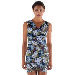 Blue Flowers Dark Blue Flowers Wrap Front Bodycon Dress by DinkovaArt