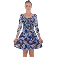 Blue Flowers Dark Blue Flowers Quarter Sleeve Skater Dress by DinkovaArt