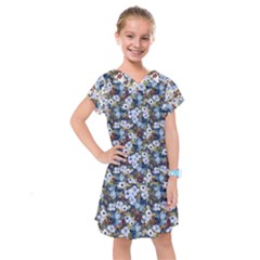 Blue Flowers Dark Blue Flowers Kids  Drop Waist Dress by DinkovaArt