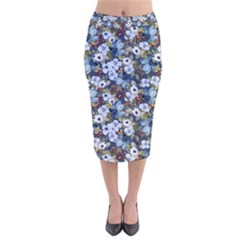 Blue Flowers Dark Blue Flowers Velvet Midi Pencil Skirt by DinkovaArt