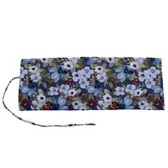 Blue Flowers Dark Blue Flowers Roll Up Canvas Pencil Holder (s) by DinkovaArt